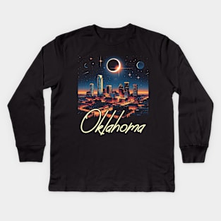 Oklahoma Solar Eclipse 2024 Starry Night, Solar Eclipse 2024 Kids Long Sleeve T-Shirt